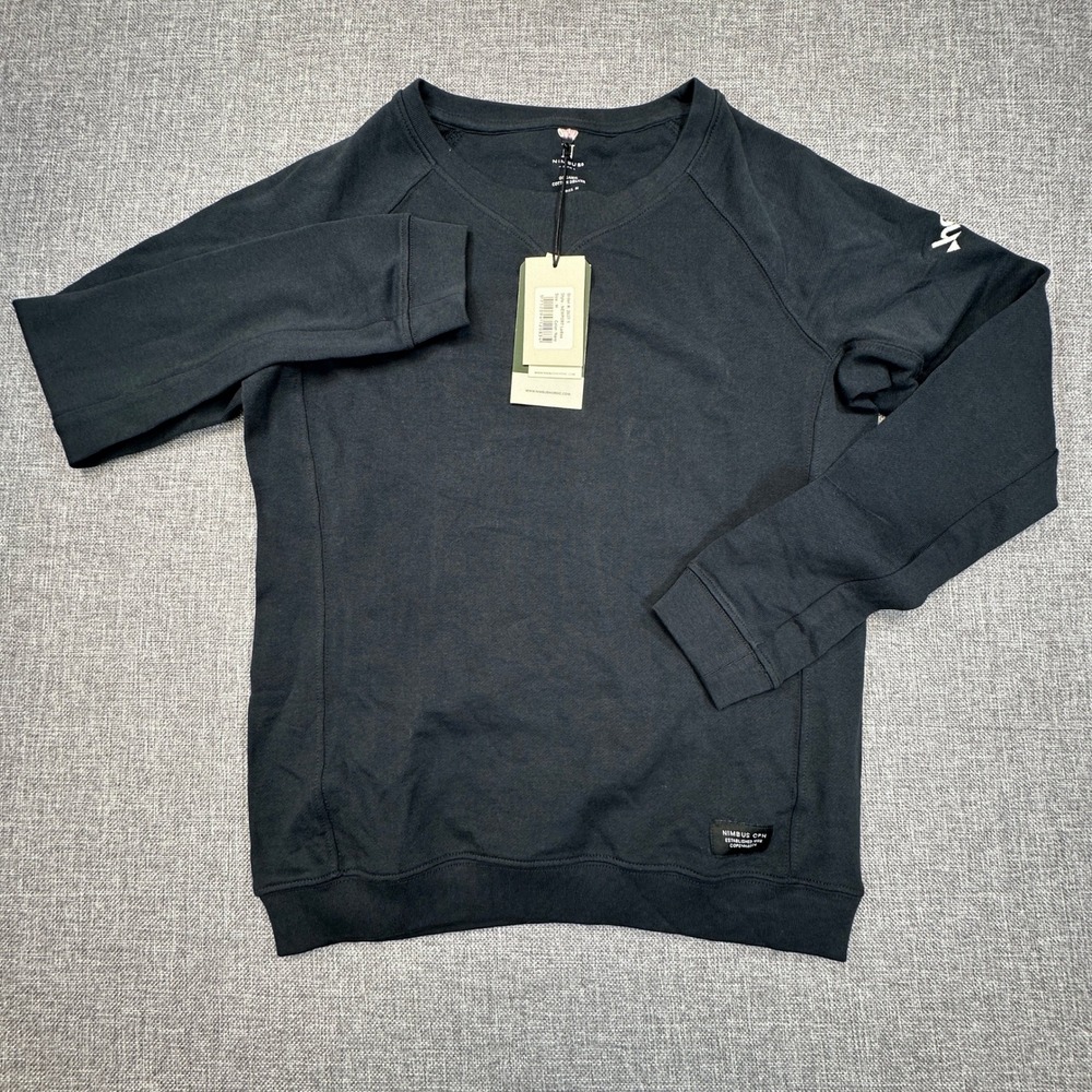 Nimbus CPH Newport Crewneck Sweatshirt Women M Navy Organic Cotton Here Logo NEW